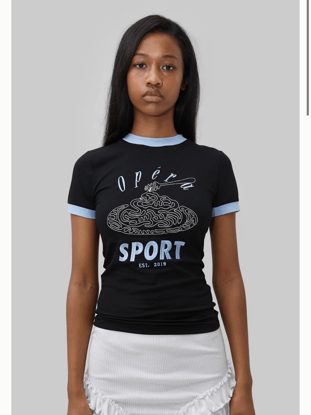 OpéraSport Sere Black Tee with Light Blue Accents